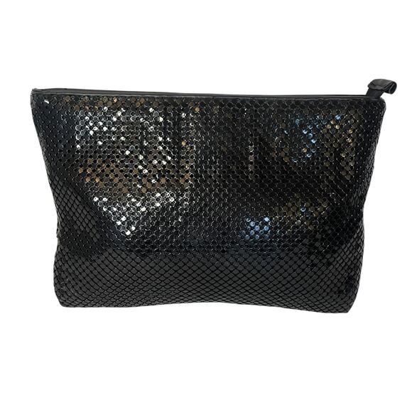 Vintage Whiting and Davis Black Metal Mesh Clutch Purse with Gold Hardware - Picture 1 of 12